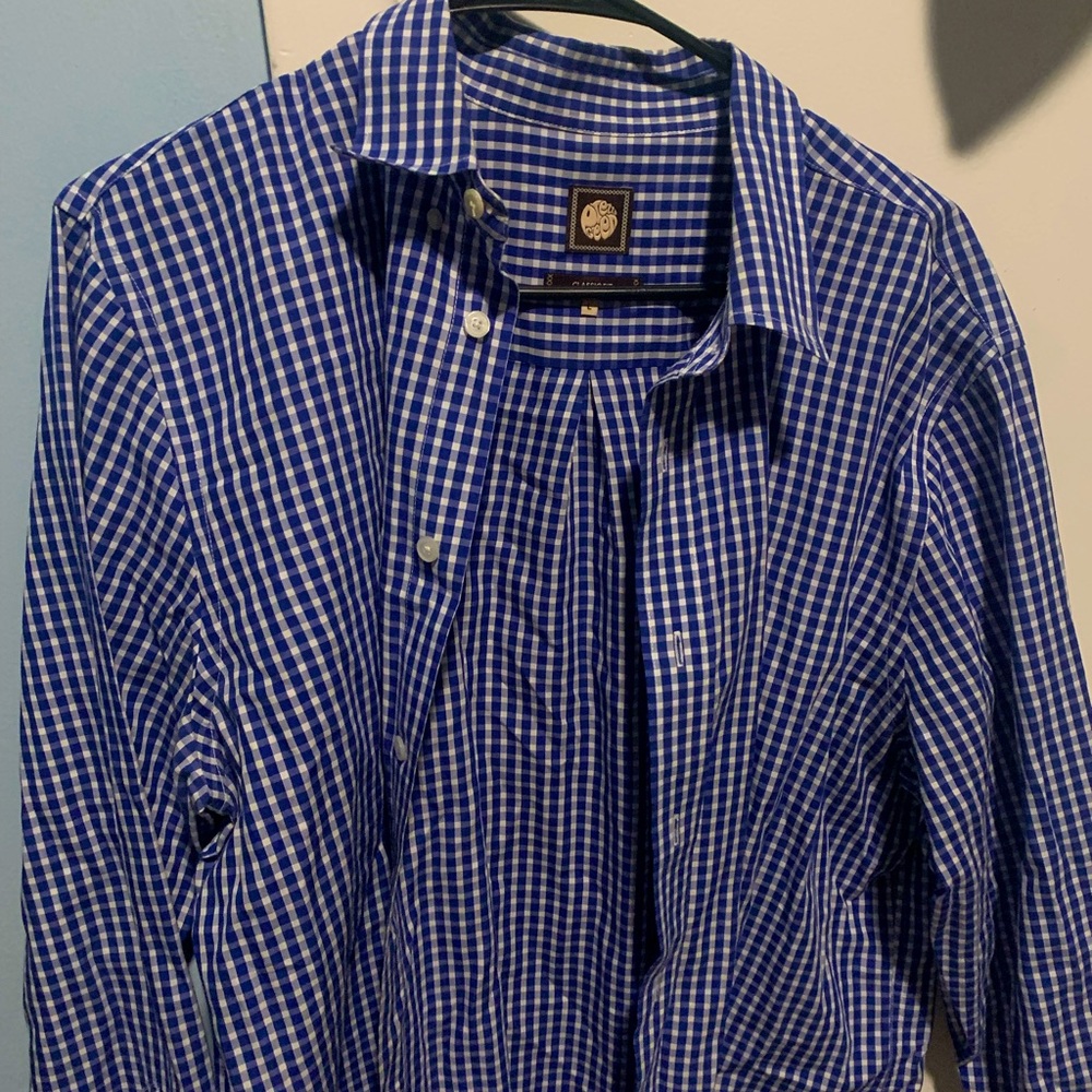 Pretty Green™️ blue/white plaid button down shirt